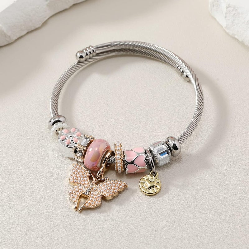 DS Charm Bracelets for girls,exquisite cute cartoon friendship bracelets Silver Stainless Steel Bangle with birthday Gift box, Adjustable girls jewelry Suitable for holiday gifts - Image 3